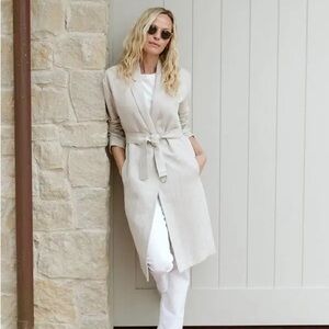 Jenni Kayne Linen Cotton Blend Trench Coat Natural Beige XL Women’s Long Belted